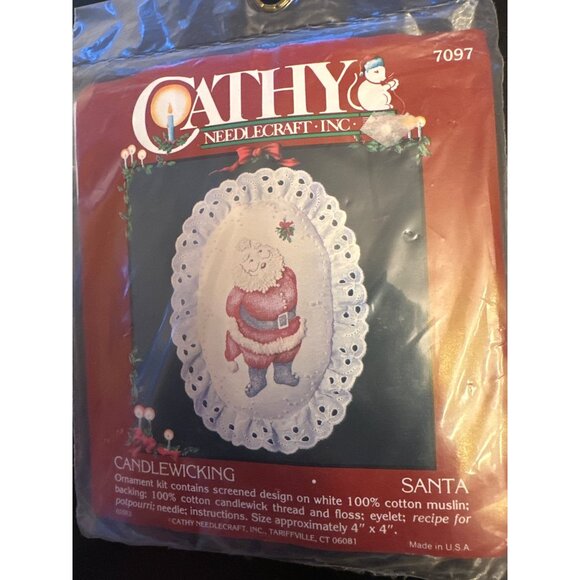 Cathy Needlecraft Candlewicking Ornament Kits Lot of 3 Santa Snowman Candy Cane - Picture 3 of 5